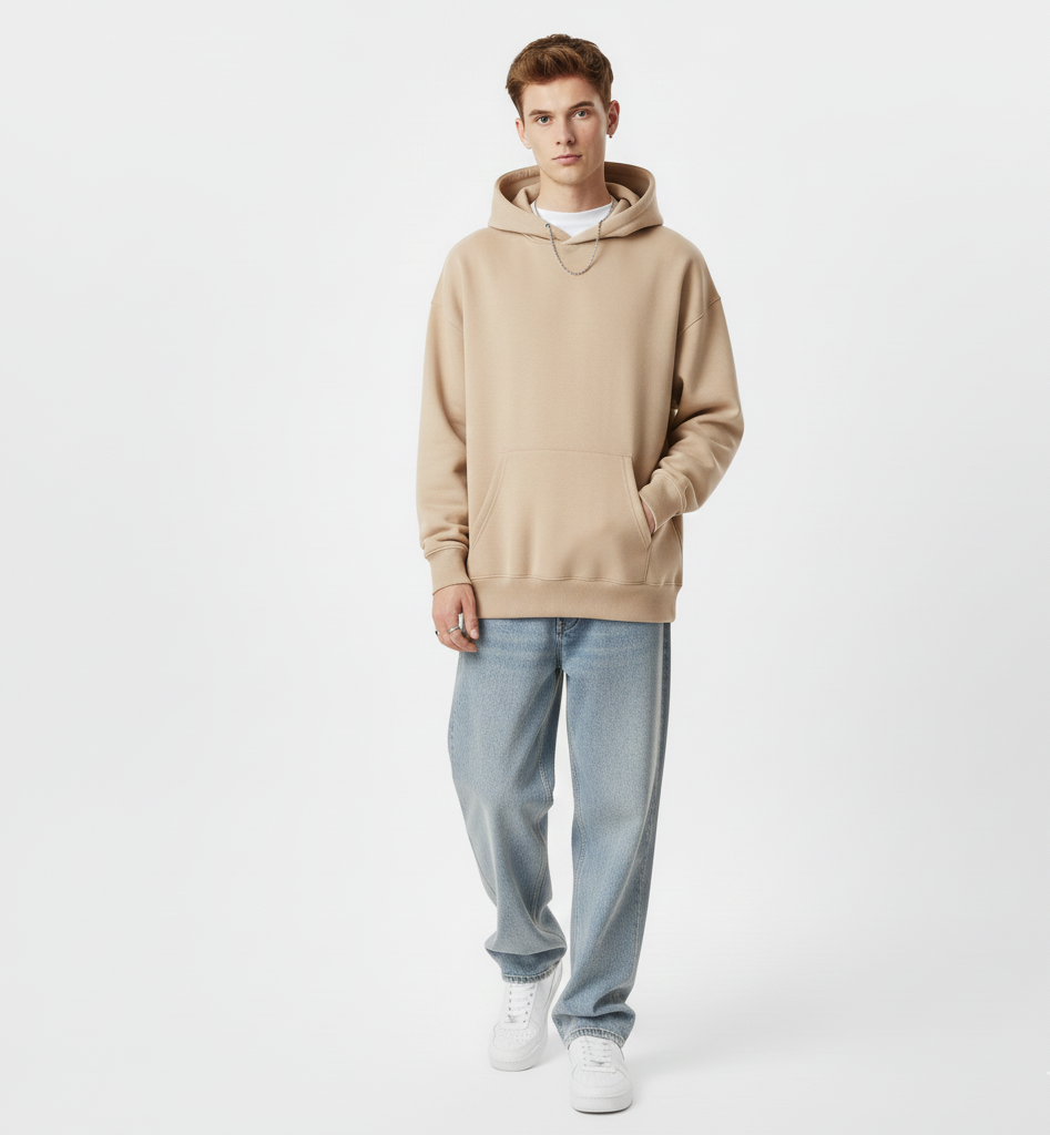 Solid Beige Oversize Hoodie
