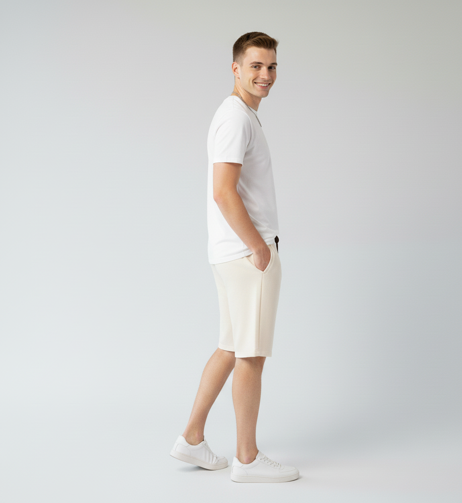 Solid Off-White French Terry Shorts