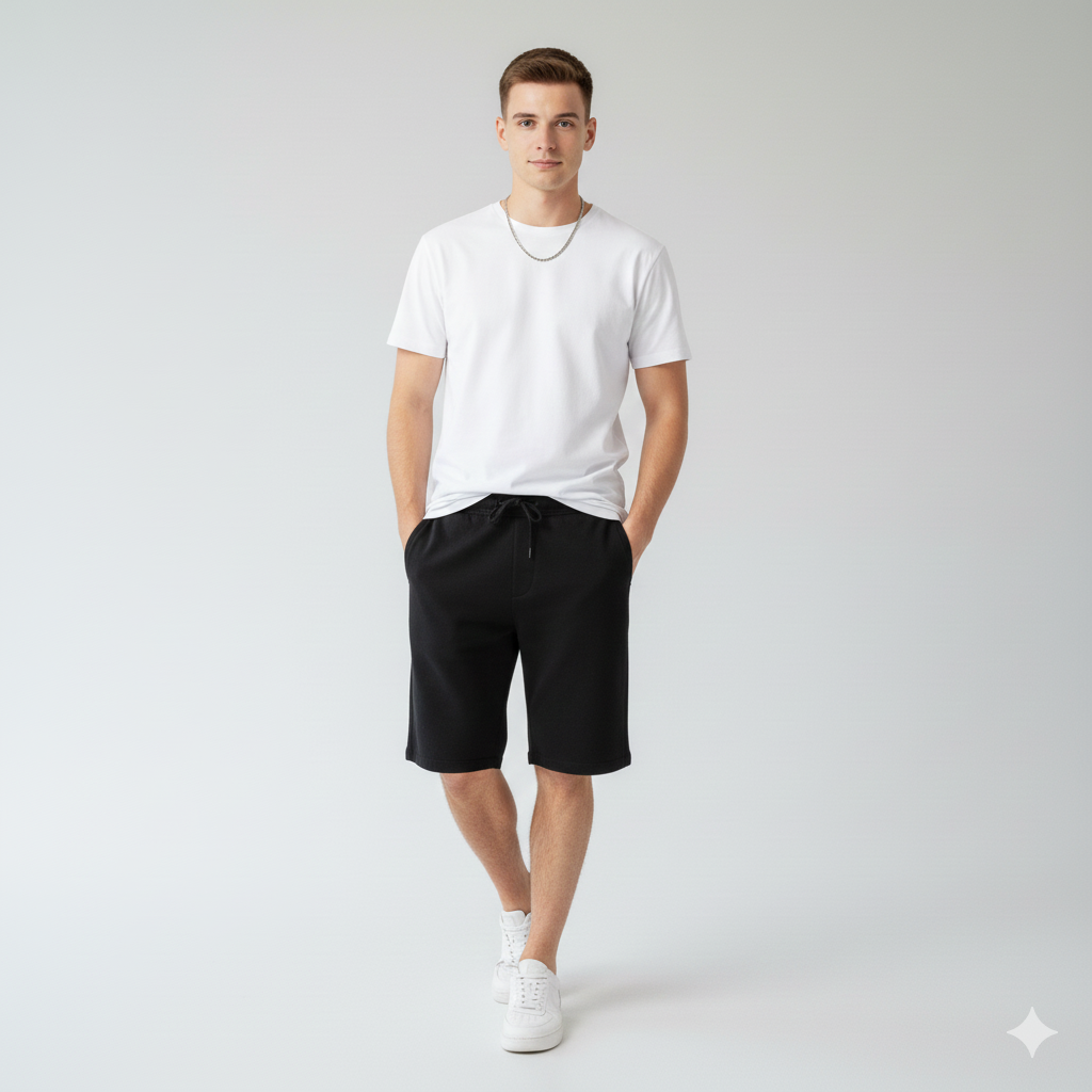 Solid Black French Terry Shorts