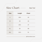 Size chart for clothing with 'Red Tail' branding