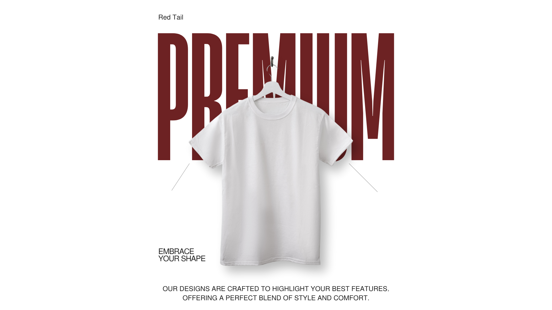 White t-shirt on a hanger with 'PREMIUM' text above on a white background